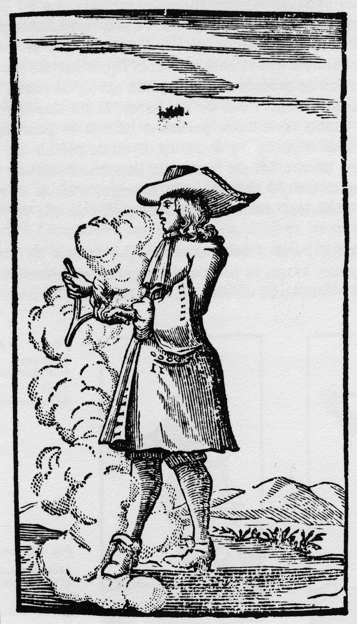 Dowser med avbøyende spåstav - Rhabdomancie - Forklaring av baguetten i "" La Physique occult, ou Treat de la baguette divinatoire"" - Paris 1693 av Abbe de Vallemont (Pierre Le Lorrain) fysiker, numismate og fransk literator av det 17. av French School