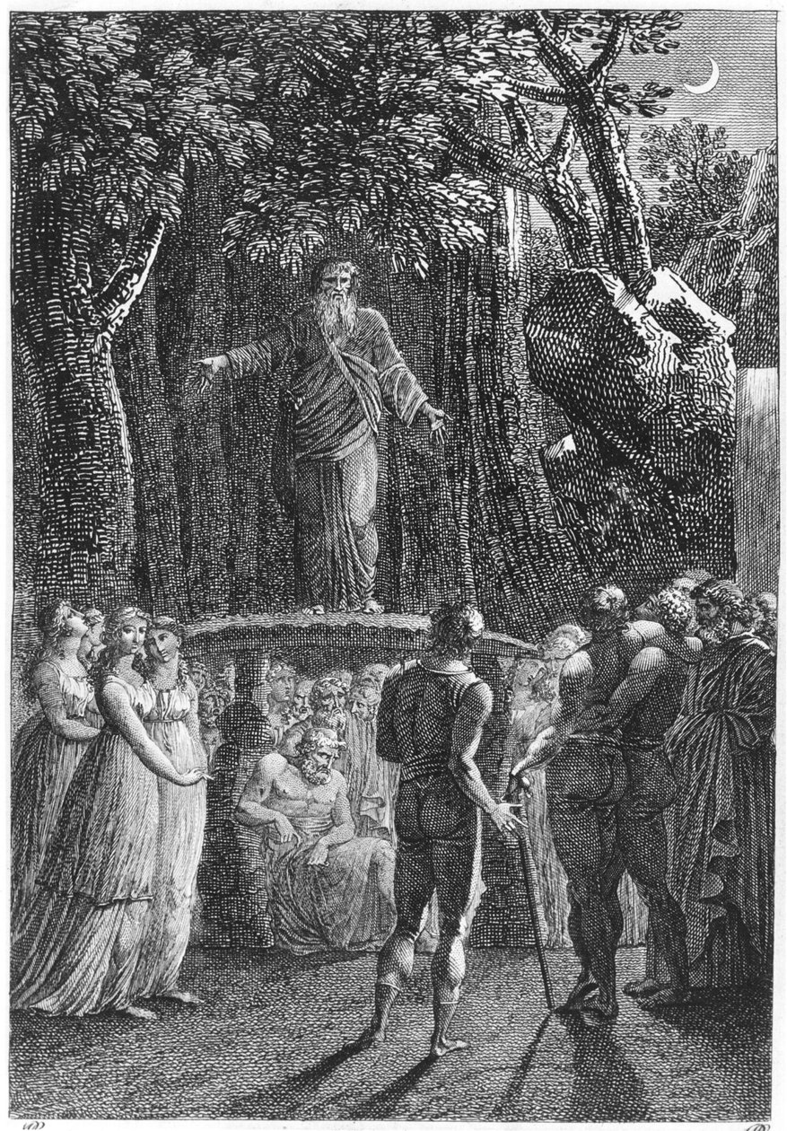 Druider i Bretagne, illustrasjon fra Voyage dans le Finistere av Jacques Cambry, Paris, utgitt 1801 av French School