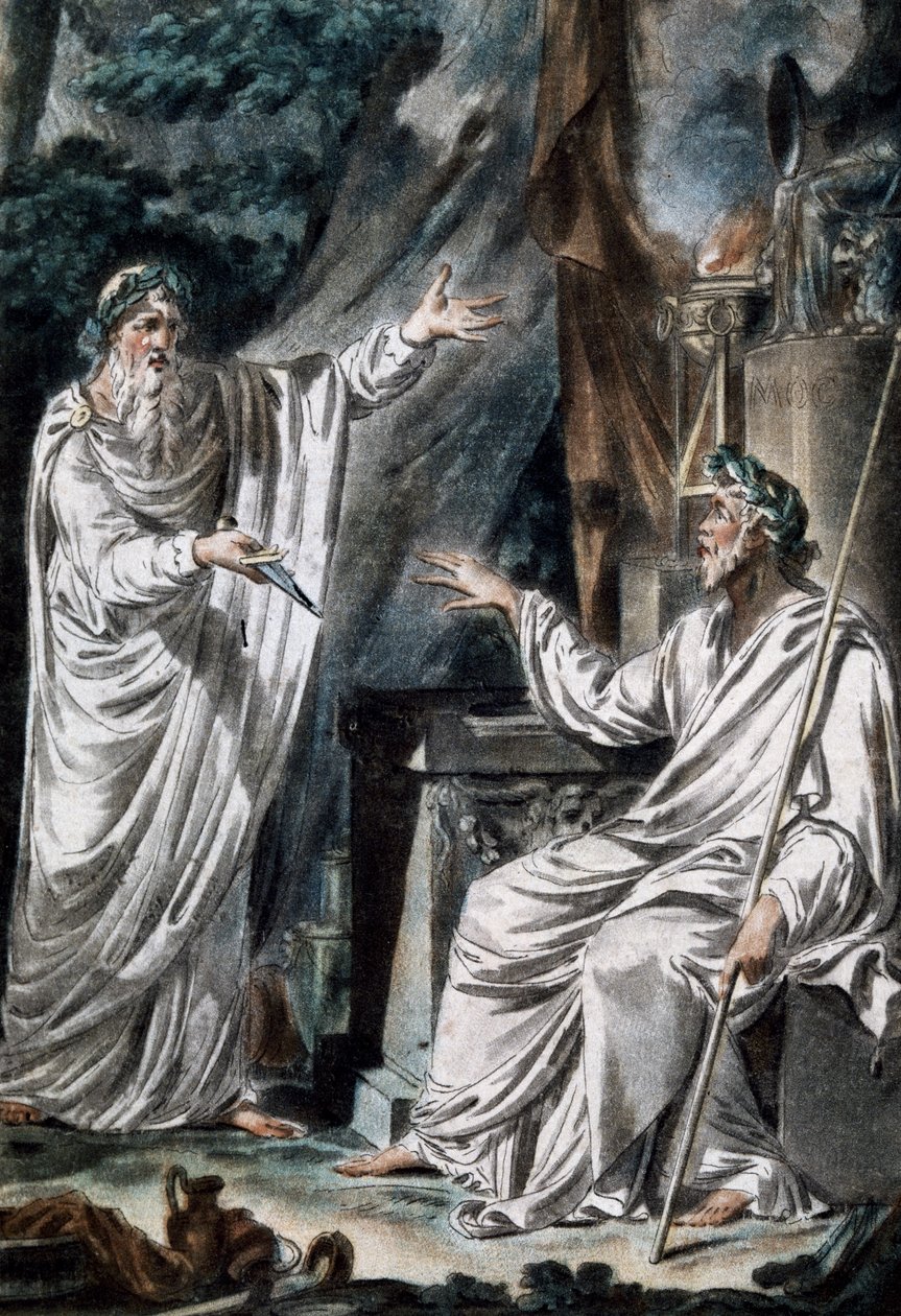 Druider, scenekostymer, gravering. Frankrike av French School