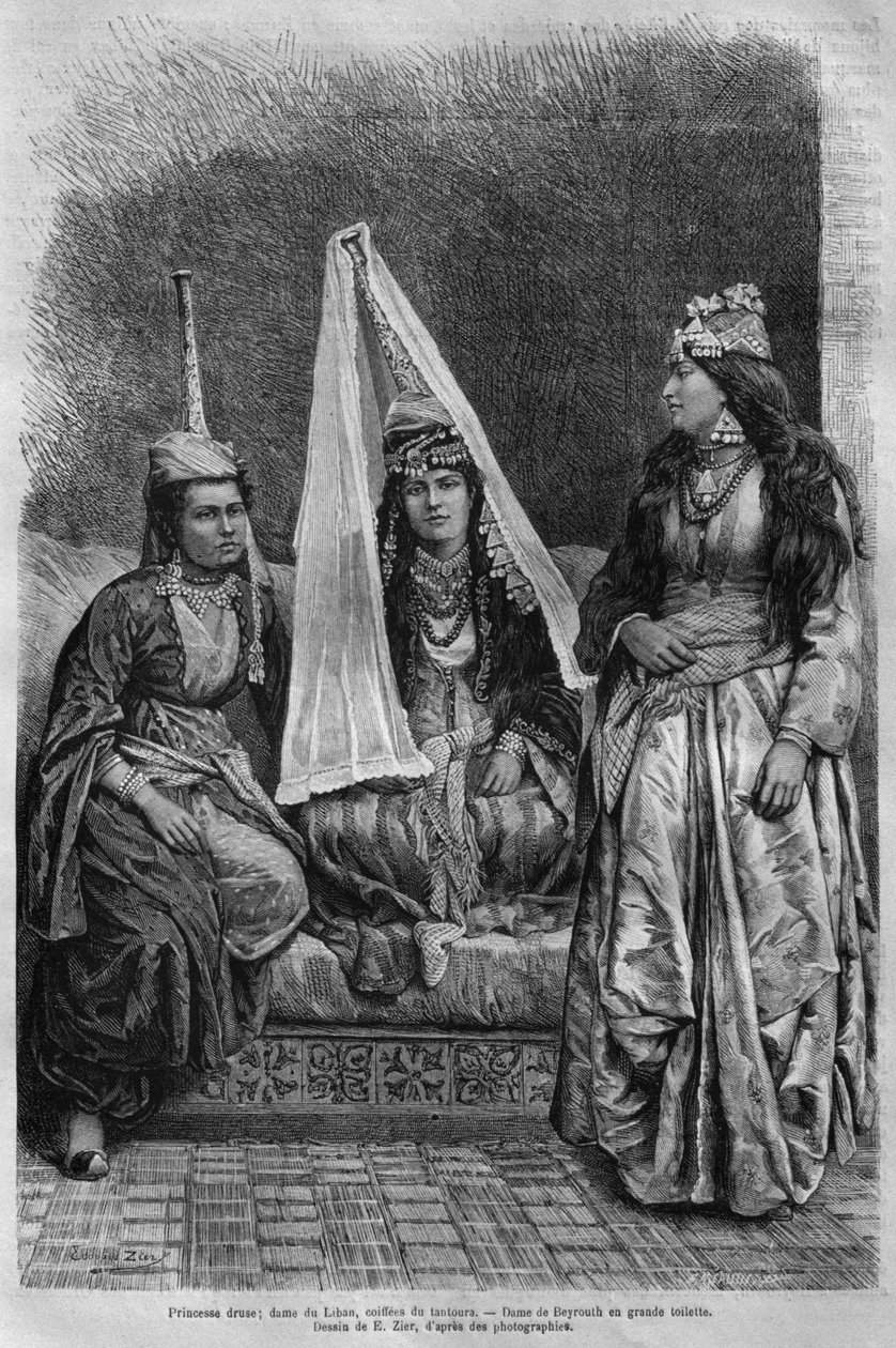 drusisk prinsesse, fra Syria i dag. Reiser i Fønikia, Libanon og Judea. 1875-1880 av Louis Charles Emile Lortet, 1884 (bw gravering) av French School
