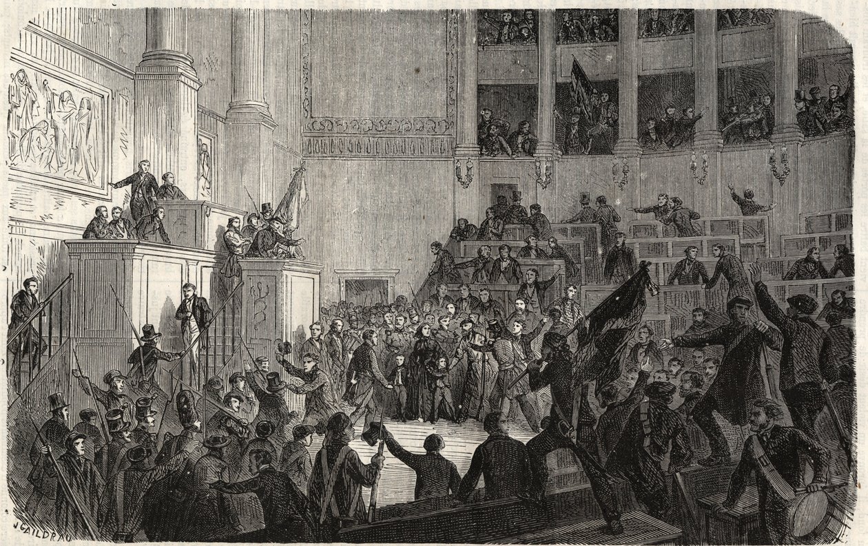 Hertuginne av Orleans i Chambre des Deputes (1848), Paris, Frankrike - Revolusjon av 1848 - Hertuginnen av Orleans i Deputertkammeret i Paris på tidspunktet for proklamasjonen av Republique" (Helene de Mecklembourg Schwerin, hertuginne av Orleans tri av French School