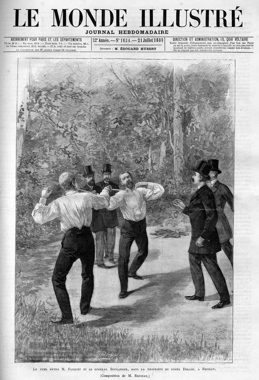 Duel between Charles Floquet (1828-1896) and General Boulanger (1837-1891) in 1888 following a verbal exchange in the House. av French School