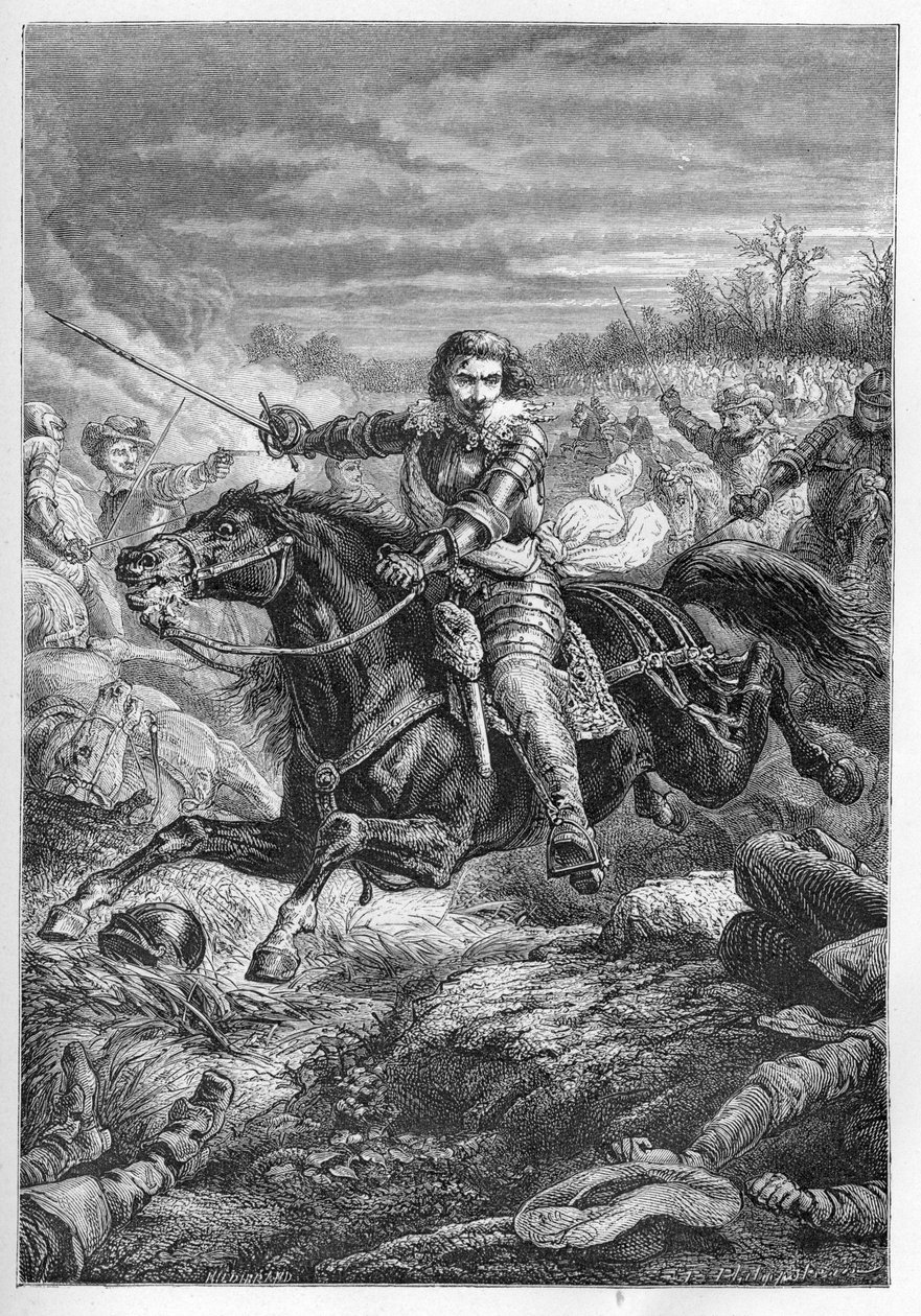 Duke Henry II of Montmorency (Montmorenci) (1595-1632) at the Battle of Castelnaudary in 1632 - Duke of Montmorency. Fighting in Castelnaudary - engraving from “” L