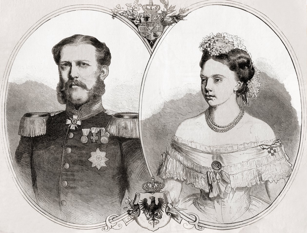 Hertug William av Mecklenburg-Schwerin og hans kone prinsesse Frederica Wilhelmina Louise Elisabeth Alexandrine av Preussen, fra 