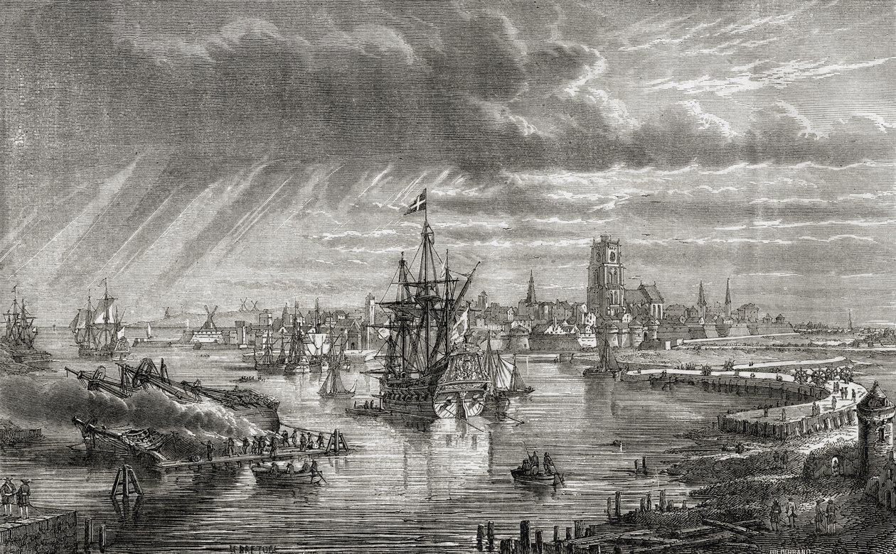 Dunkirk, Frankrike, på 1700-tallet, fra 'Histoire de la Revolution Francaise' av Louis Blanc (1811-82) gravert av Hildibrand, 1847-62 av French School