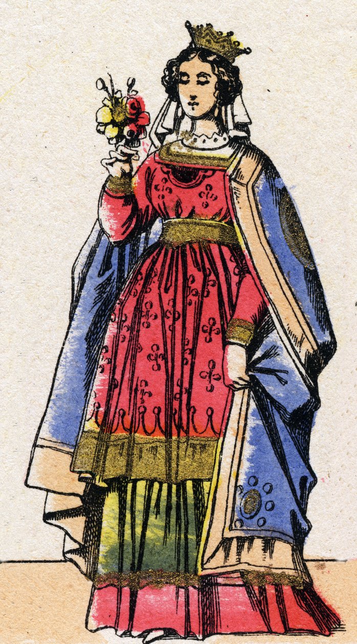Dynasty of the Capetians: Portrait of Adele or Alix or Alice de Champagne (1140-1206), Queen of France wife of Louis VII dit le Jeune (1120-1180). Epinal imaging from the end of the 19th century. Private collection. av French School