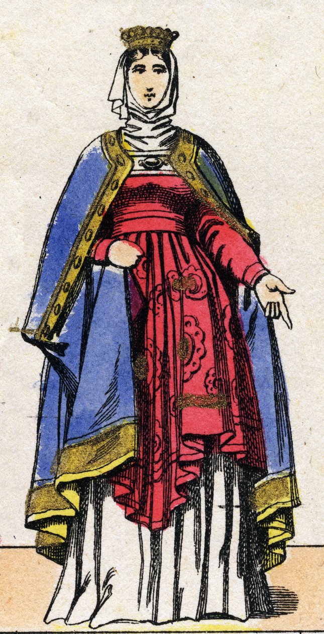 Dynasty of the Capetians: Portrait of Isabelle de Hainaut (1170-1190) Queen of France, wife of Philip II known as Philip Augustus (1165-1223). Epinal imaging from the end of the 19th century. Private collection. av French School