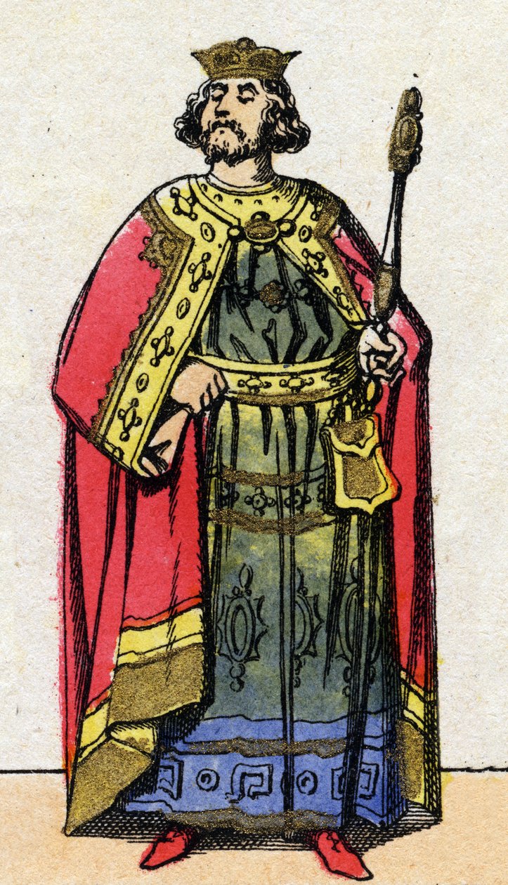 Dynasty of the Capetians: Portrait of Louis VI the Gros (1081-1137), King of the Franks from 1108 to 1137. Epinal imaging from the end of the 19th century. Private collection. av French School
