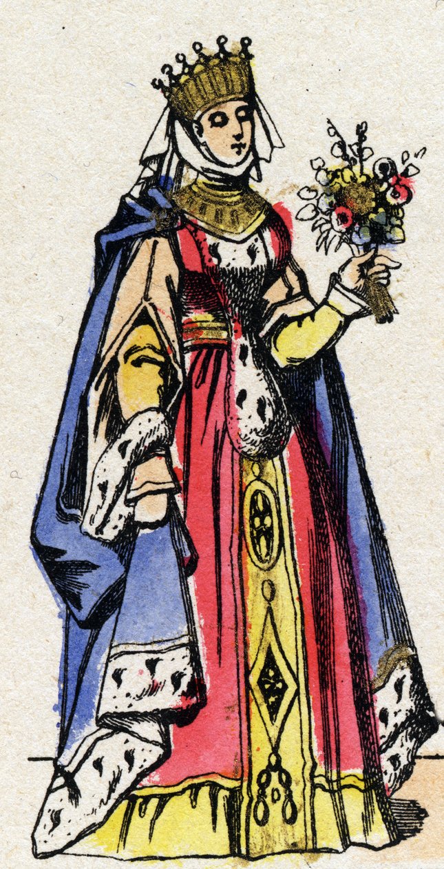 Capetians dynasti: Portrett av Marguerite av Provence (1221-1295), dronning av Frankrike, kone til Ludvig IX av Frankrike (1214-1270). Epinal avbildning fra slutten av 1800-tallet. Privat samling. av French School