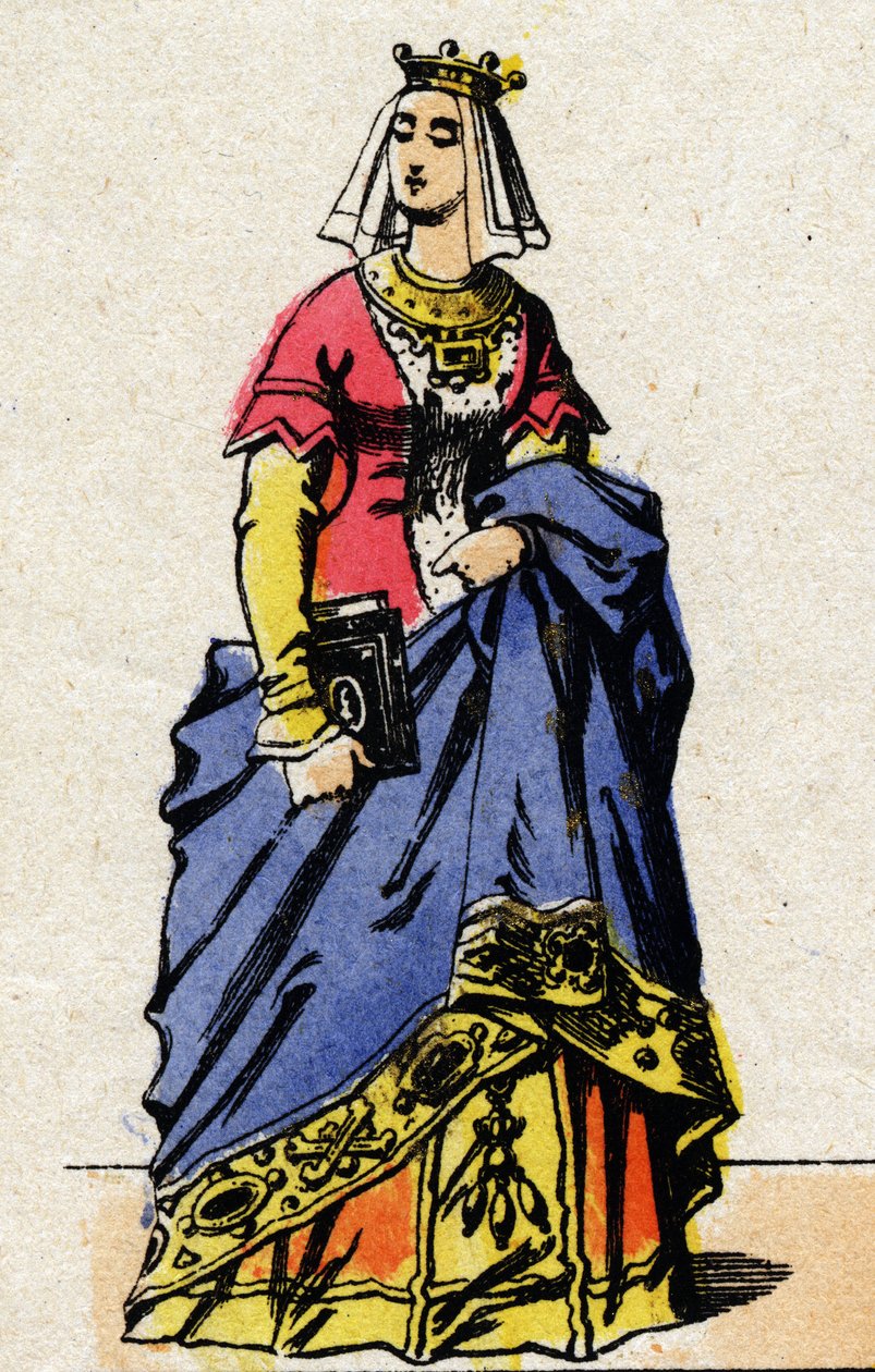 Dynasty of the Valois: Portrait of Charlotte de Savoie (1441-1483) Queen of France, wife of Louis XI of France, known as the Prudent (1423-1483). Epinal imaging from the end of the 19th century. Private collection. av French School