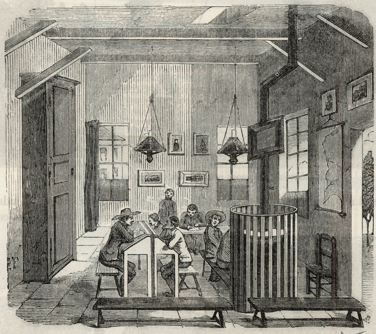 Skole for idioter i Bicetre på 1800-tallet - Gravering i "Tableau-de-Paris" av Edmond Texier 1852 av French School