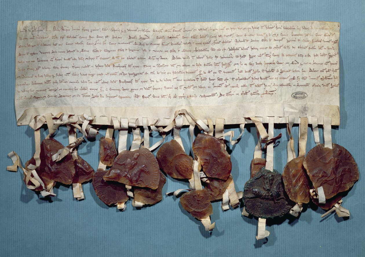 Edikt fra kong Ludvig VIII av Frankrike som setter et forbud mot jøders praksis med åger (blekk på vellum og voks) av French School