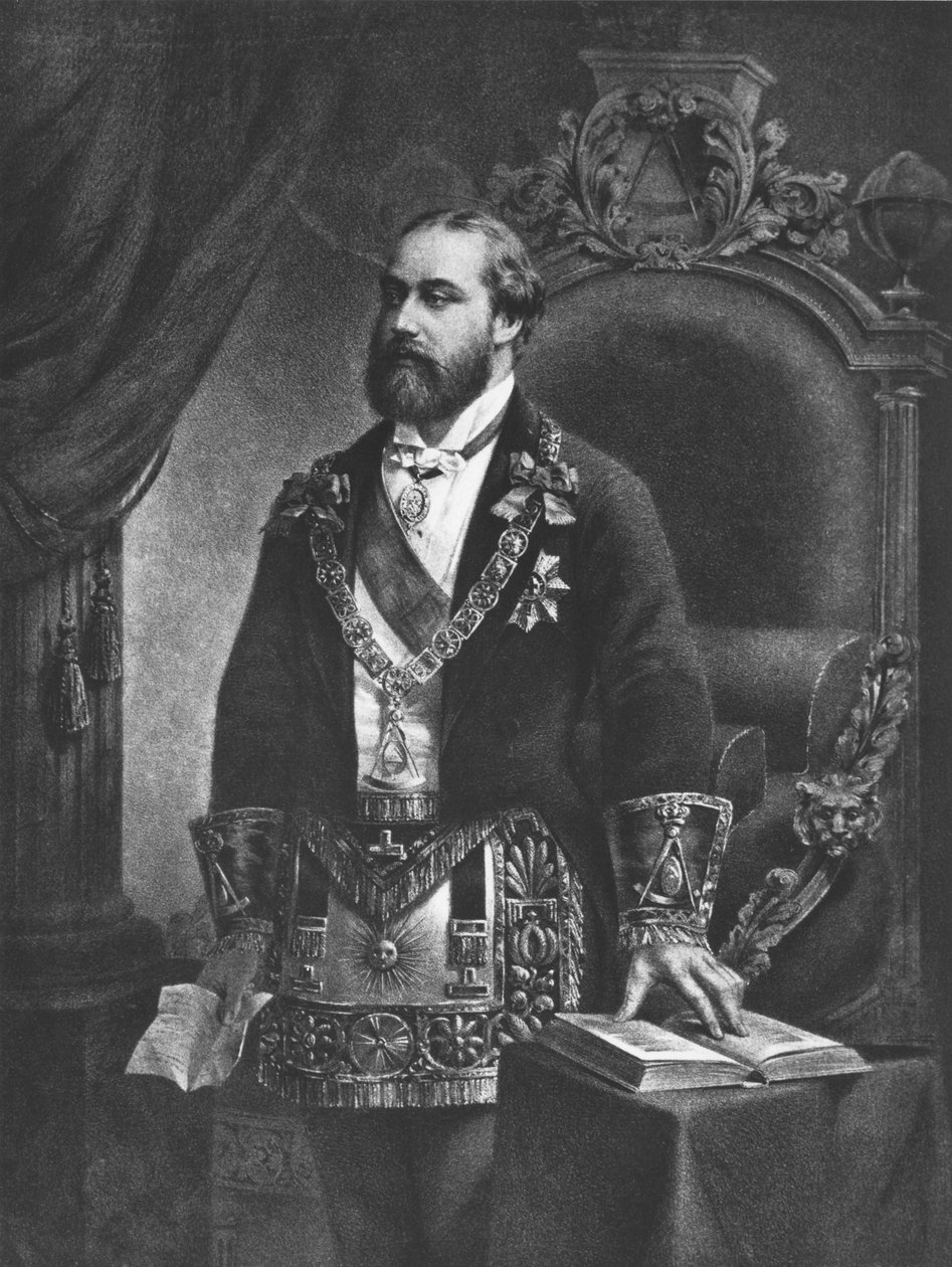 Edward (1841-1910) Prins av Wales, senere Edward VII, som stormester i frimureriet, 1884 av French School
