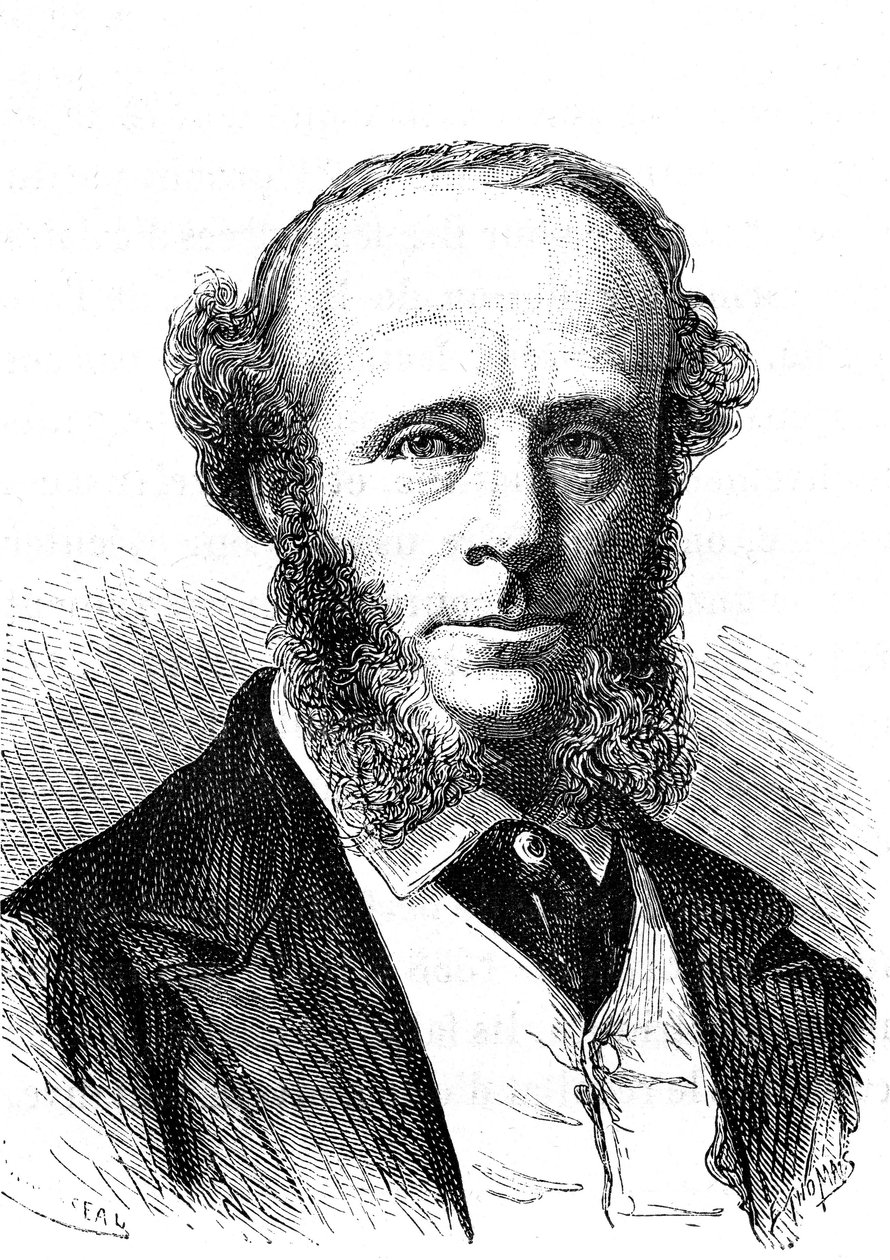 Edward Orange Wildman WITEHOUSE (1816-1890), engelsk elektroingeniør på den transatlantiske telegrafiske kabelen. Gravering 1868 av French School