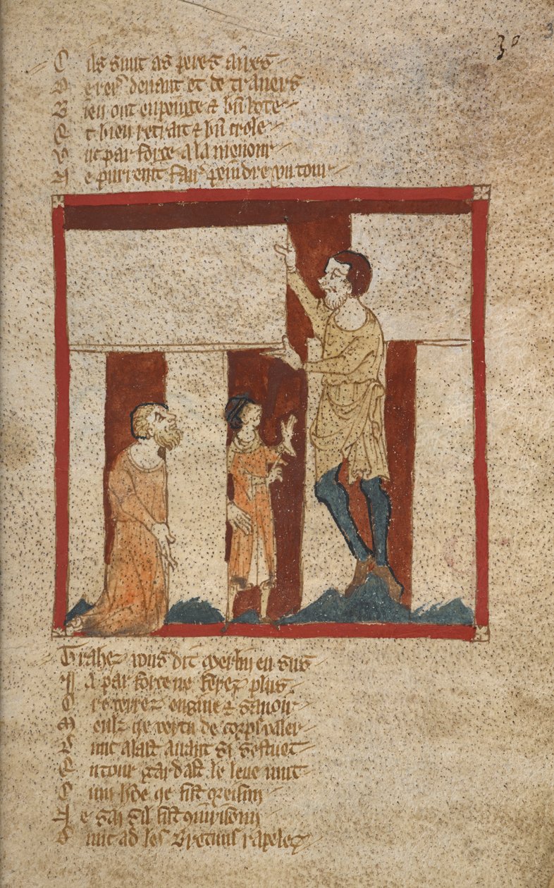 Egerton 3028, f.30 Building of Stonehenge. Stonehenge er bygget med hjelp av Merlin, midten av 1300-tallet av French School