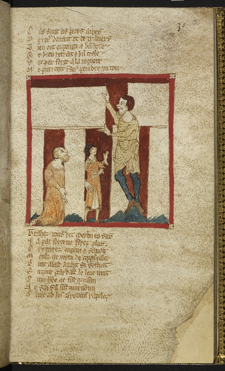 Egerton MS 3028 f.30r, Stonehenge er bygget, med Merlins hjelp, fra 