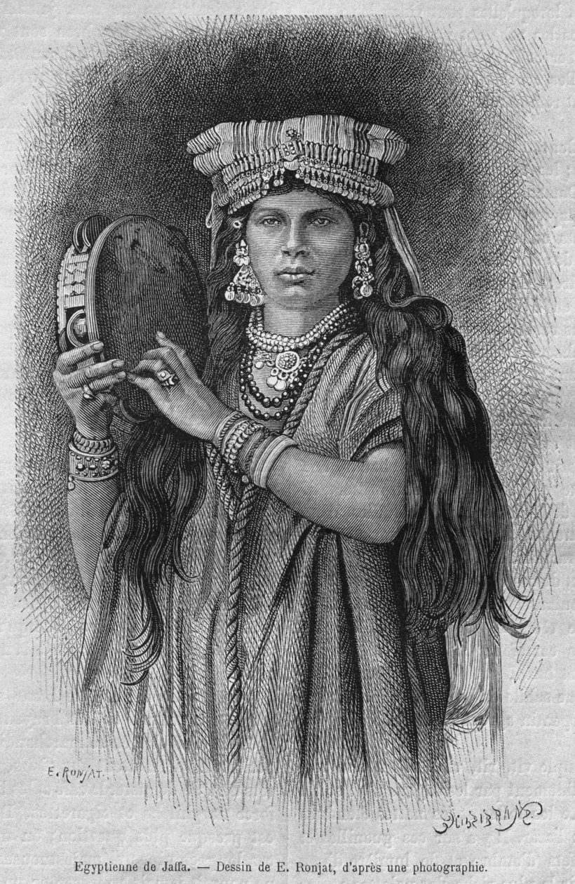 Egyptiske kvinner fra Jaffa, fra Syria i dag. Reiser i Fønikia, Libanon og Judea. 1875-1880 av Louis Charles Emile Lortet, 1884 (bw gravering) av French School