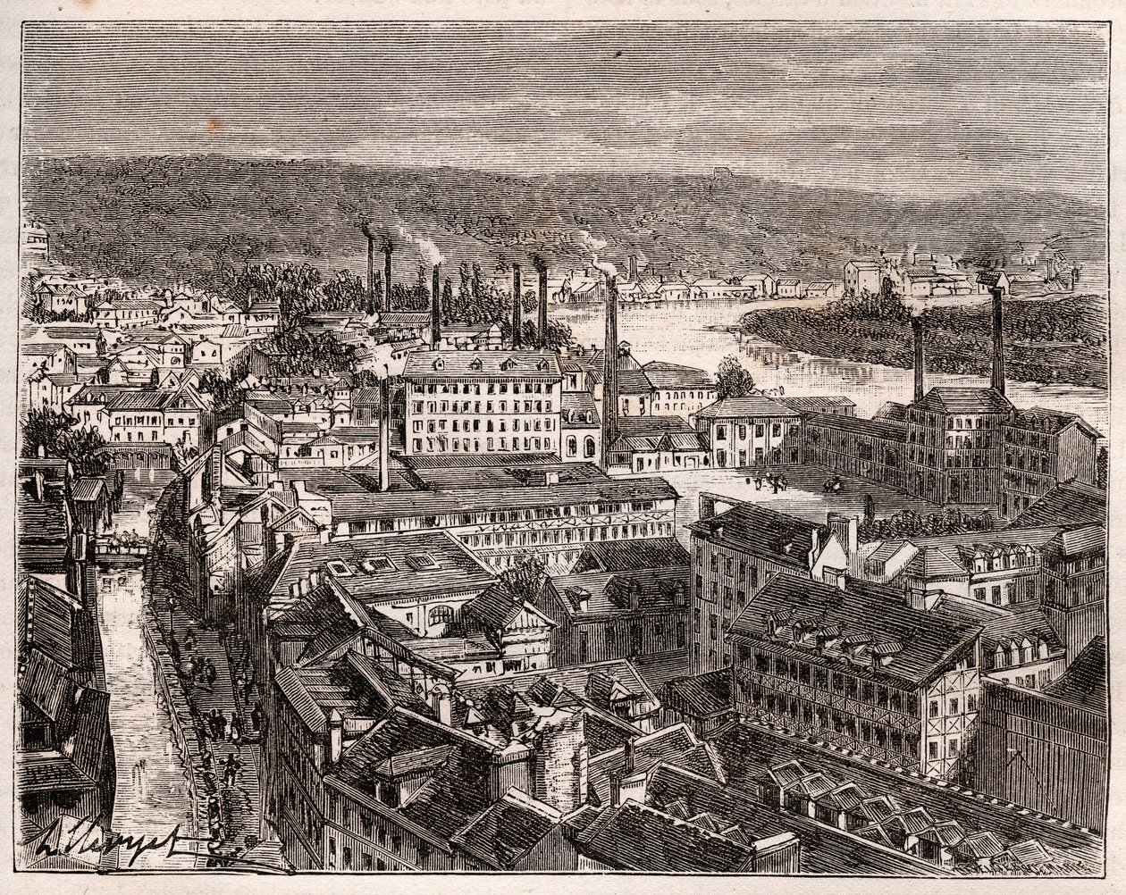 Elbeuf - Seine-Maritime - gravering i "La France illustrée: geografi, historie, statistisk administrasjon" av VA Malt-Brown. 1884 av French School