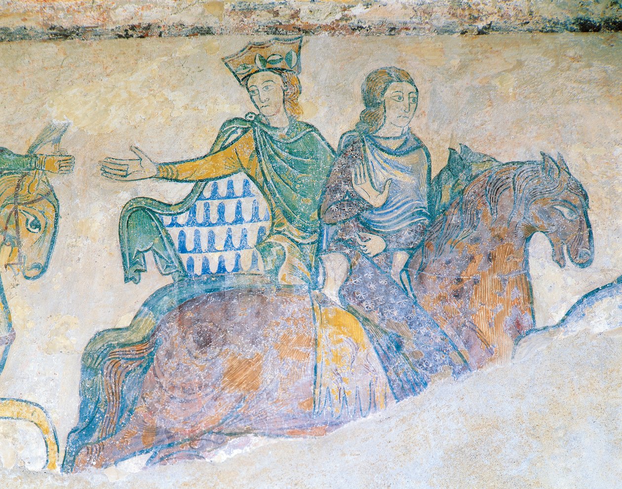 Eleanor av Aquitaine, dronning av England og hennes svigerdatter Isabella av 'Angouleme på hesteryggen av French School