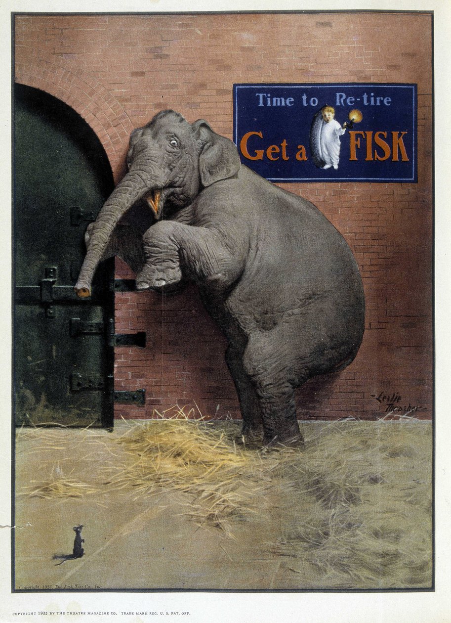 Elefant skremt av en mus - i "" Theatre Magazine", september 1925 av French School