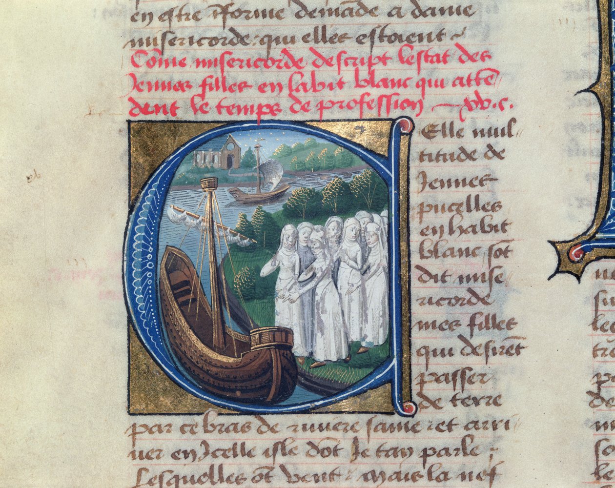 Ombordstigning av søstrene av veldedighet på Hotel Dieu de Paris, fra Le Livre de Vie Active de lHotel Dieu av Jean Henry, ca. 1482 av French School