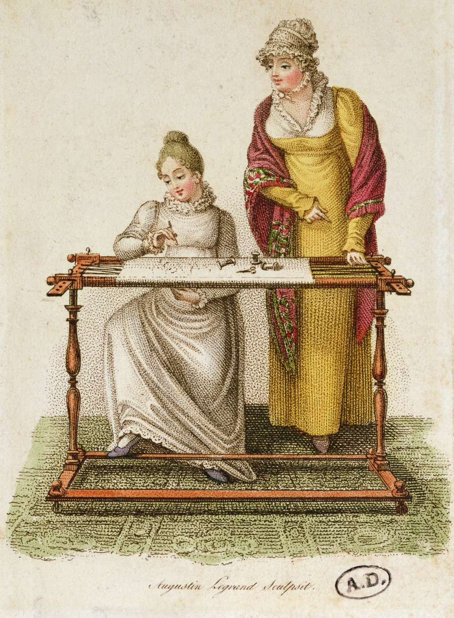 Broderi, ca. 1810-20 (farget gravering) av French School