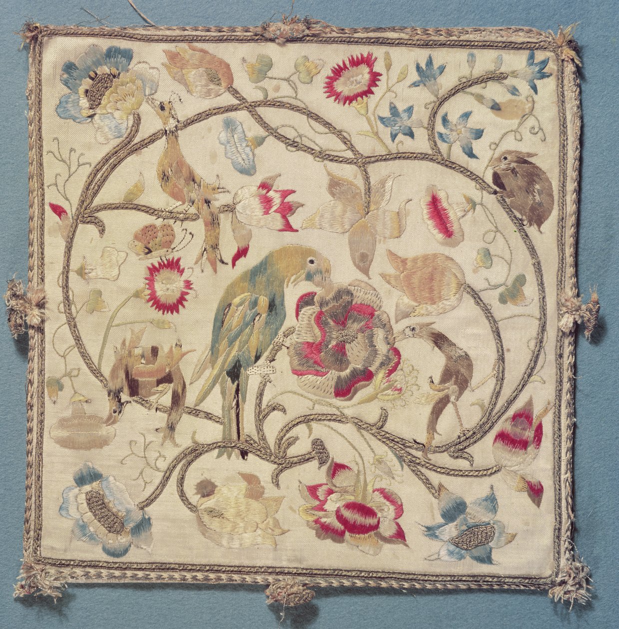 Embroidery with a design of parrots av French School