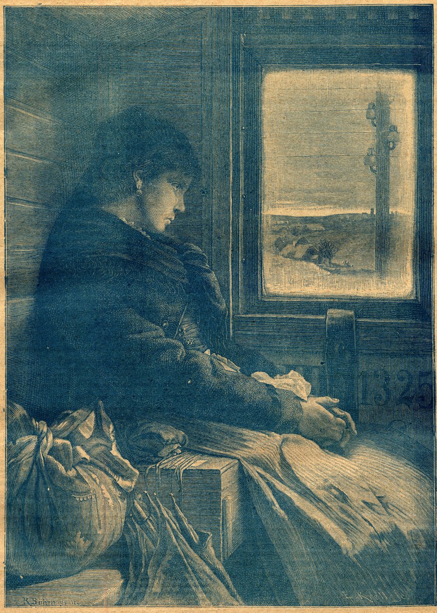Emigrerer i et tog. Gravering i «La Terre Illustree»» nr. 103 av 20. oktober av French School