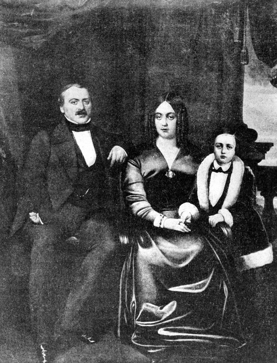 Emile Zola (1840-1902) og hans foreldre, ca. 1846 av French School