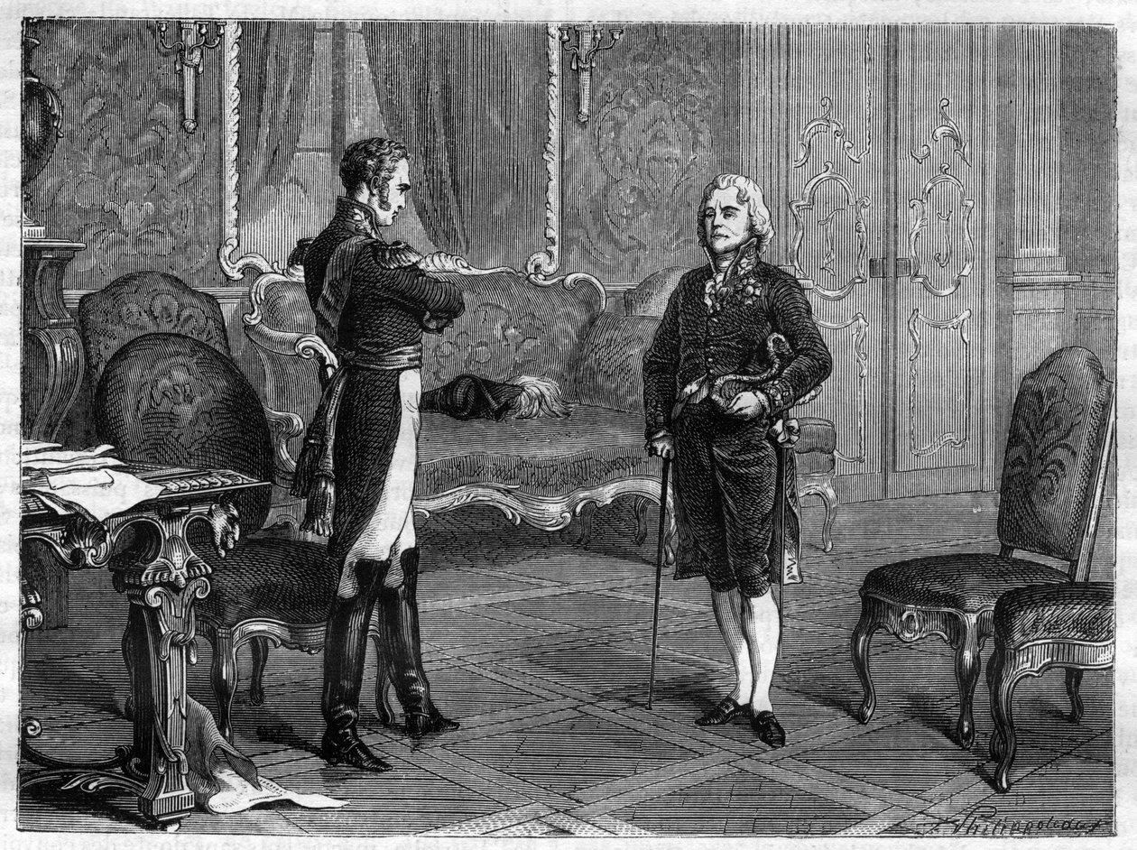 Keiser Alexander I av Russland (1777-1825) (Alexandre) med Charles Maurice de Talleyrand Perigord (1754-1838) av French School