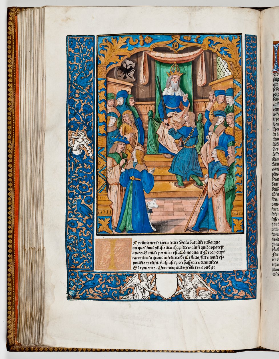 Emperor Nero is alarmed at the news in Judea, 67 AD (hand-coloured print) av French School