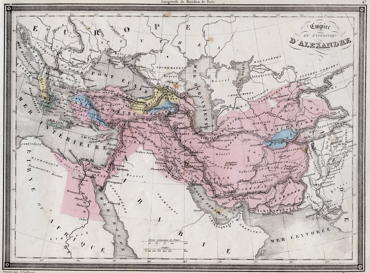 Empire and Expedition of Alexander the Great - Plate fra "Universal Atlas of Ancient and Modern Geography for the Use of Residential Schools" av Vuillemin - ca. 1845 av French School