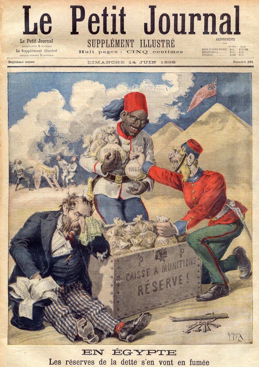 England legger hånden på reservene til den egyptiske gjelden for å finansiere en militær operasjon i juni 1896 - illustrasjon fra 