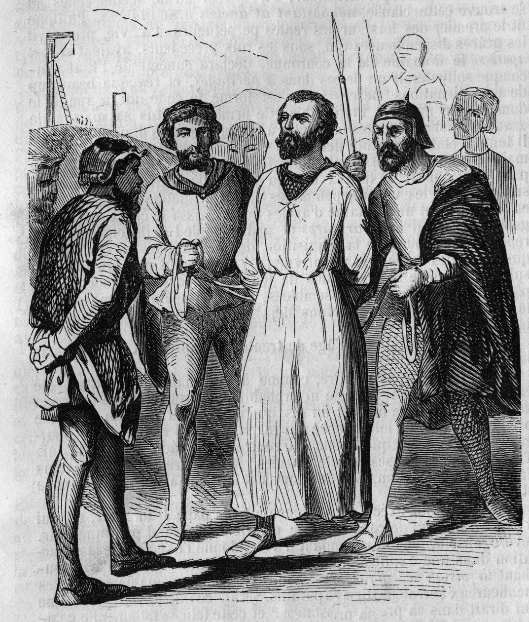 Enguerrand de Marigny chamberlain and minister of King Philip IV the Bel marching to torture in 1315. Engraving of the 19th century. av French School