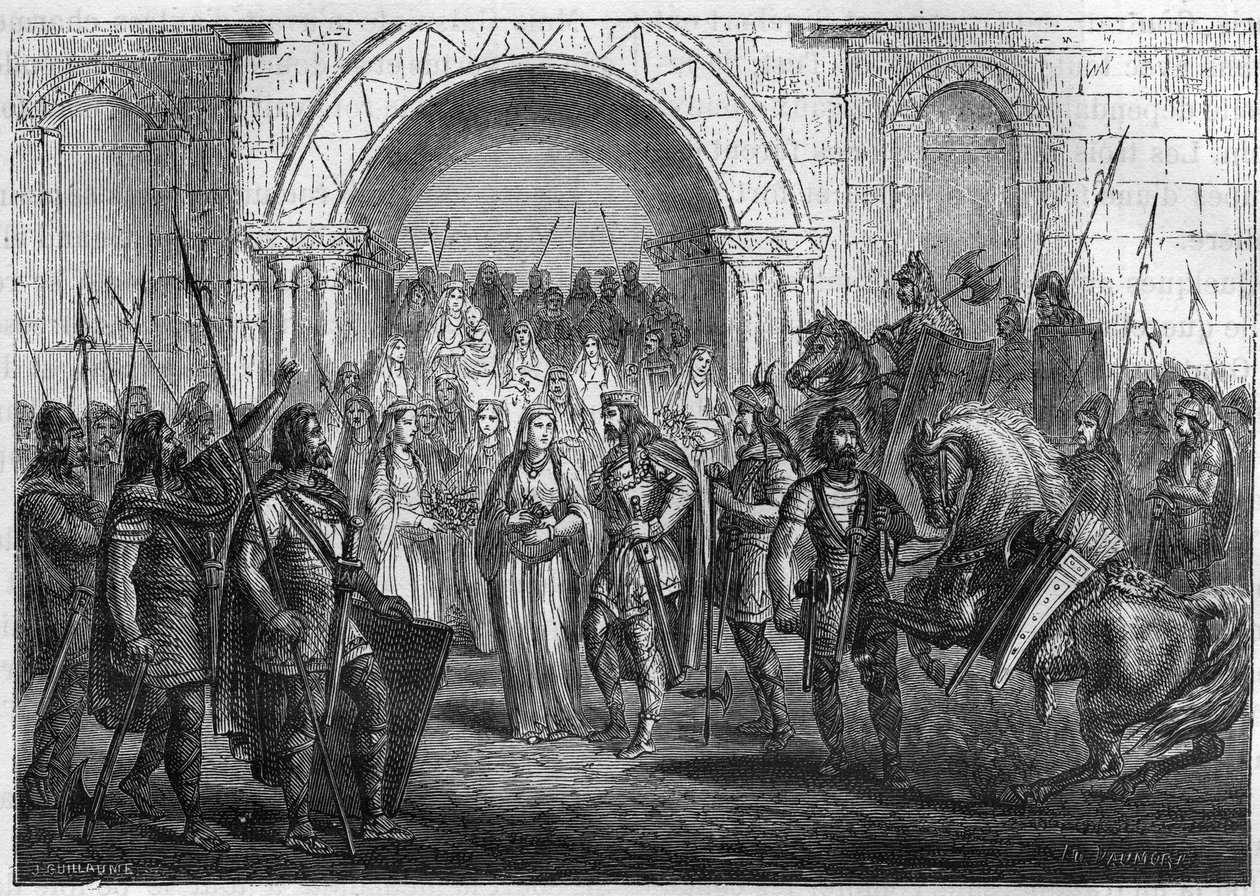 Entrance of Chilperic I (539-584), king of the Francs and Galsuinte or Galswinthe to Rouen. av French School