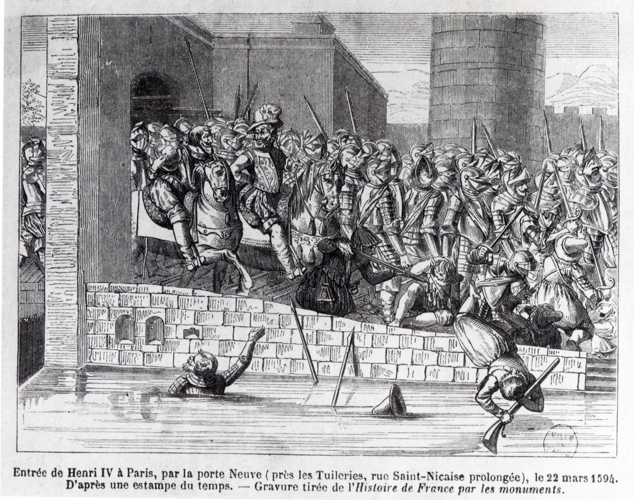 Inngangen til Henri IV (1553-1610) i Paris, 22. mars 1594 (gravering) (bw-foto) av French School