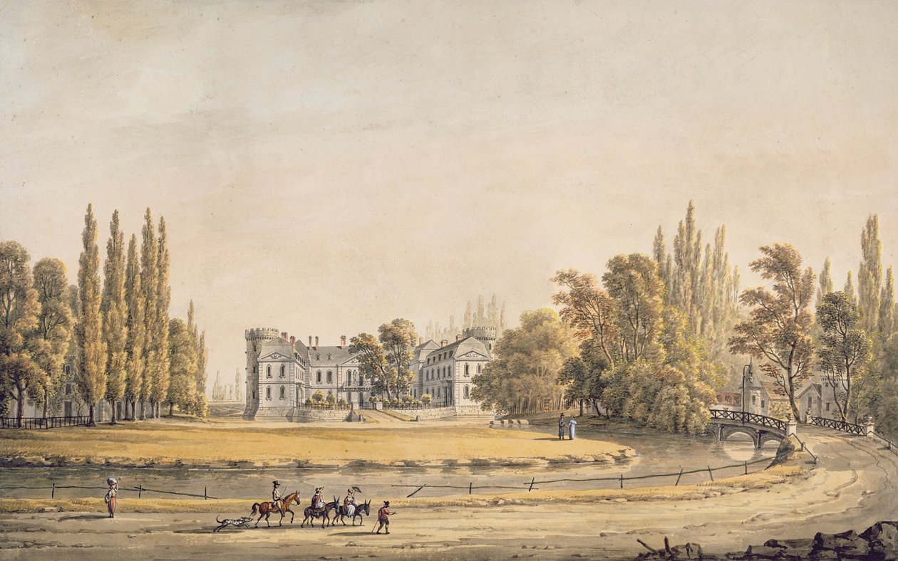 Inngang til parken og slottet ved Ermenonville, tidlig på 1800-tallet av French School