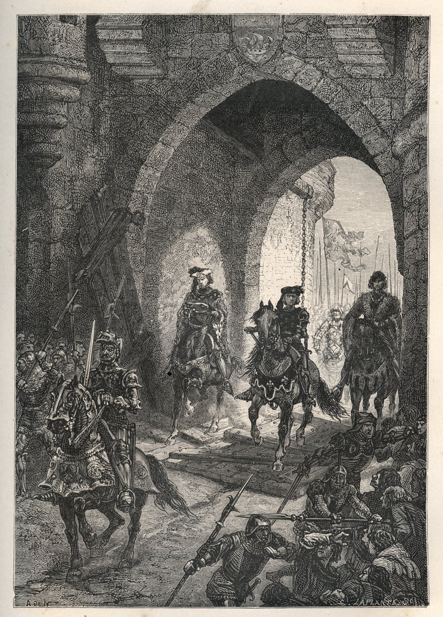 Entry of Charles VI the Well-Beloved (1368-1422), king of France, in Paris after the crushing of the revolt of Maillotins, in 1382 - French King Charles Vi Returns To Paris - Entree by Charles VI le Bien-Aime (1368-1422), king of France, in Paris after the av French School