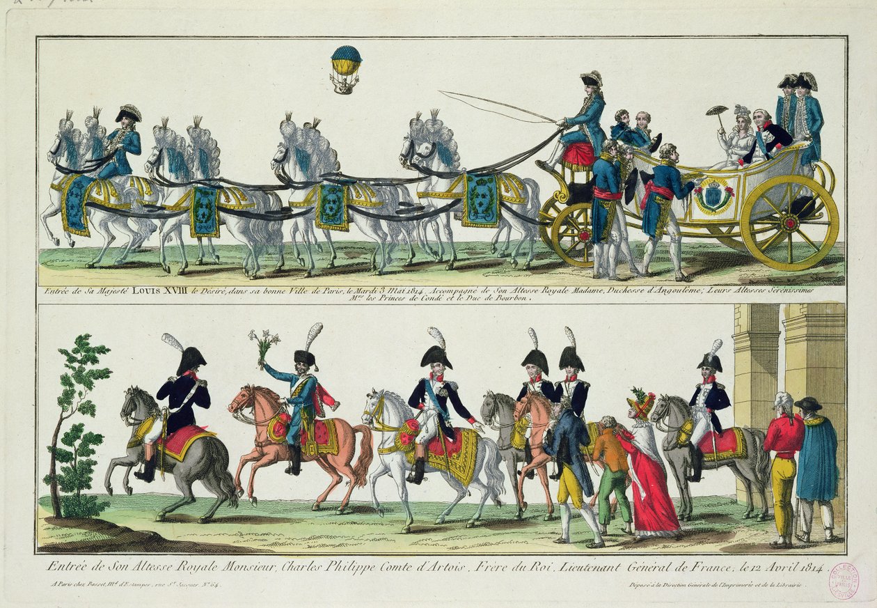 Innreise til Paris av Charles, greve av Artois, 12. april 1814, og innreise til Paris av Louis XVIII, konge av Frankrike og Navarra, 3. mai 1814 av French School
