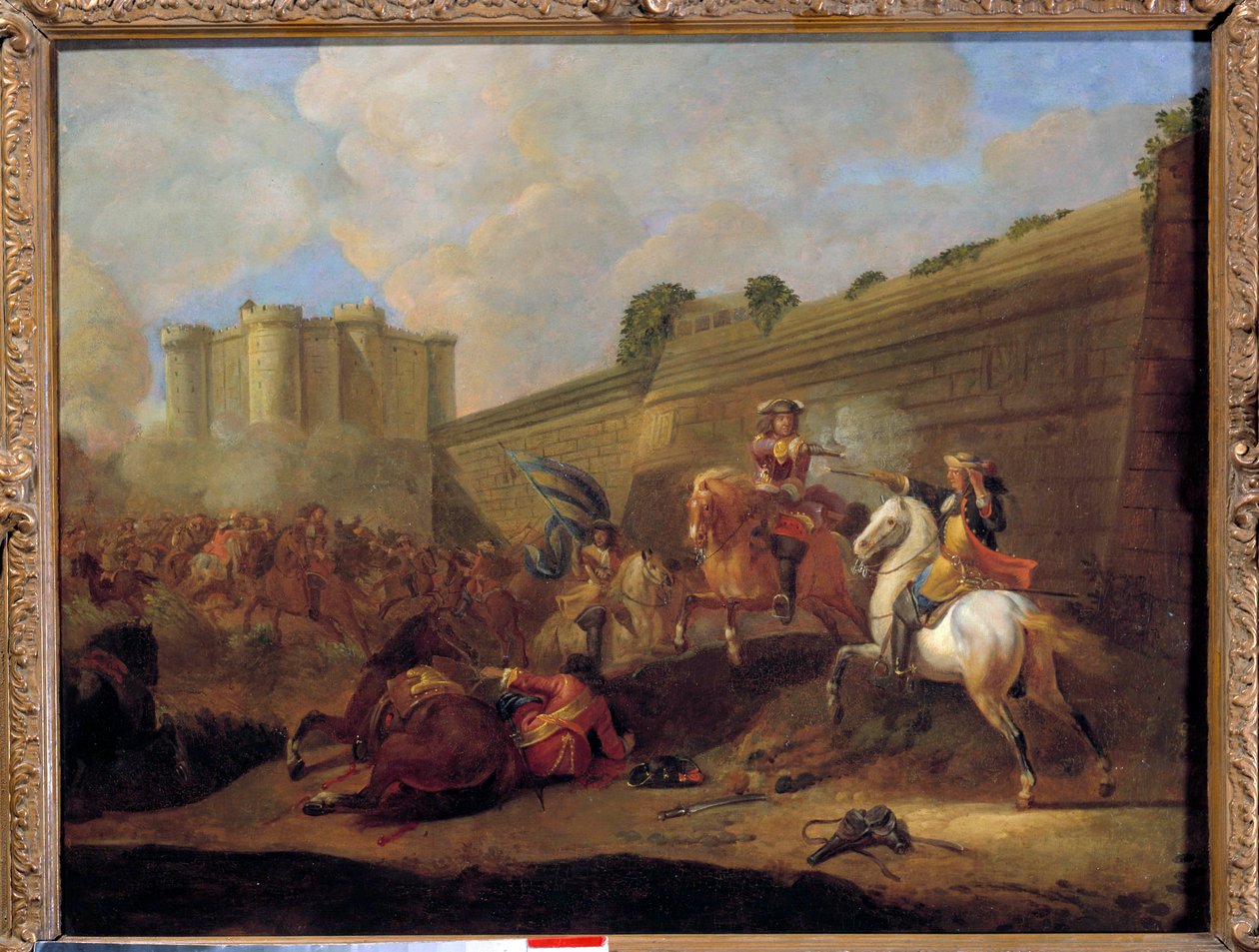 Episode de la Fronde i 1648-1652: kamp mellom to ryttere, faubourg Saint Antoine under veggene til Bastille counter-escarp Painting of the French School. 17. århundre. Sol 0,5x0,72 m av French School