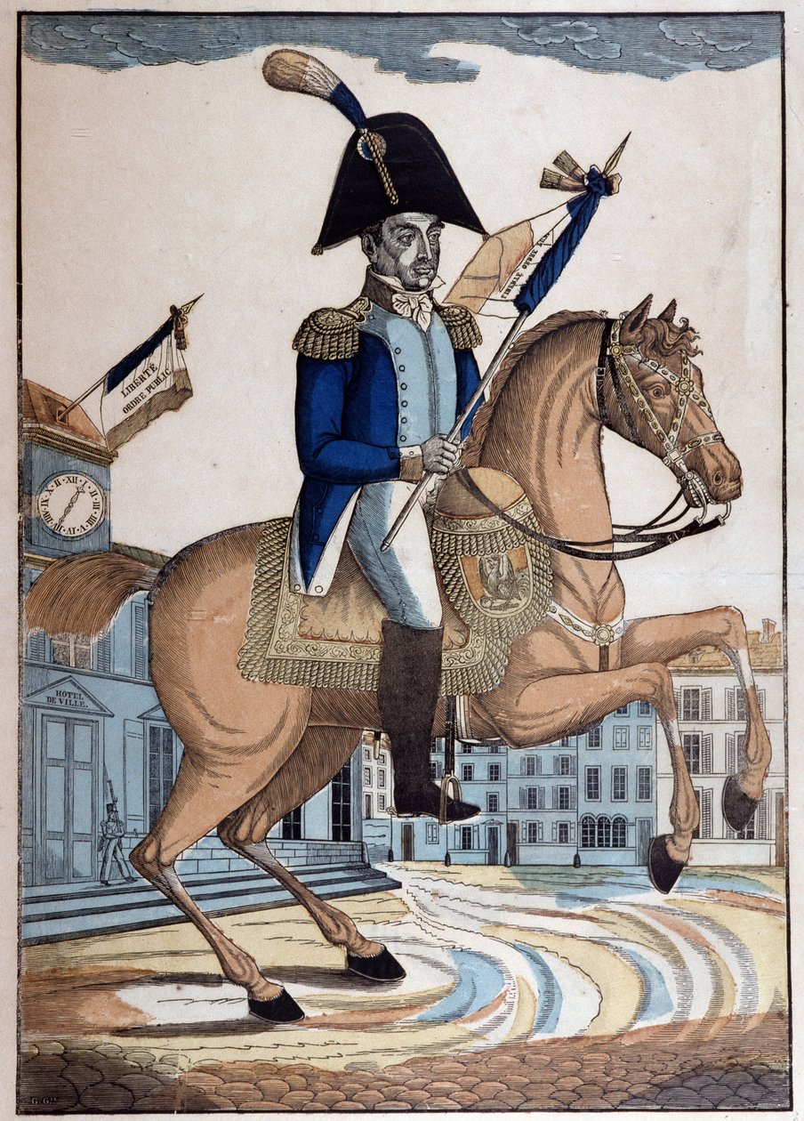 Ridesportrett av general Marie Joseph Gilbert Motie Motier, Marquis de Lafayette (1757-1834) (La Fayette), øverstkommanderende for nasjonalgarden i Frankrike av French School