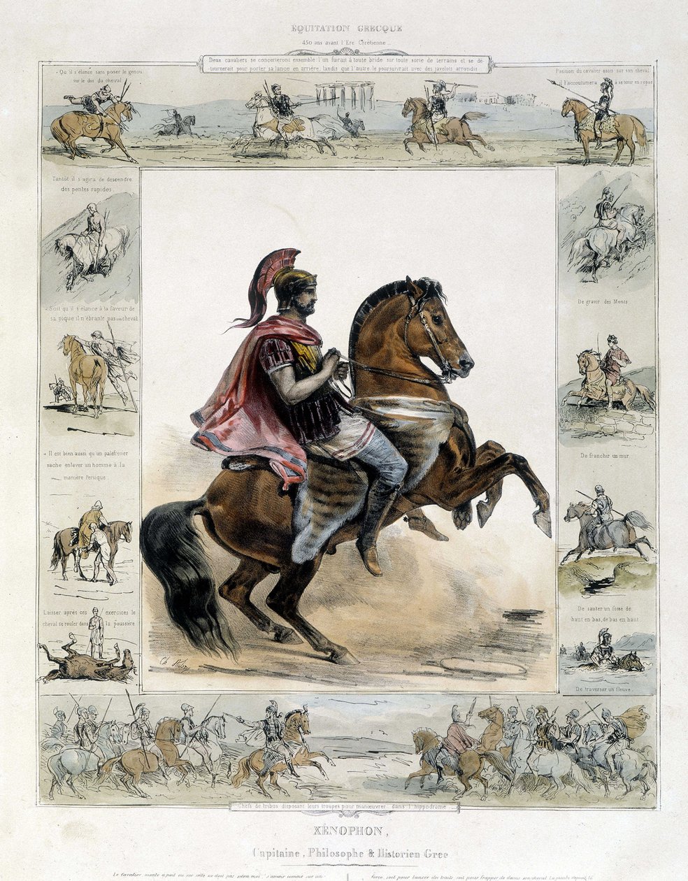 Rytterportrett av Xenophon - i "" Pittoresk historie om gammel og moderne ridning"" av Charles Aubry av French School