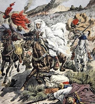Escape of Sultan Abd Al-Aziz fra Marokko, omslagsillustrasjon fra Le Petit Journal, 6. september, 1908 av French School