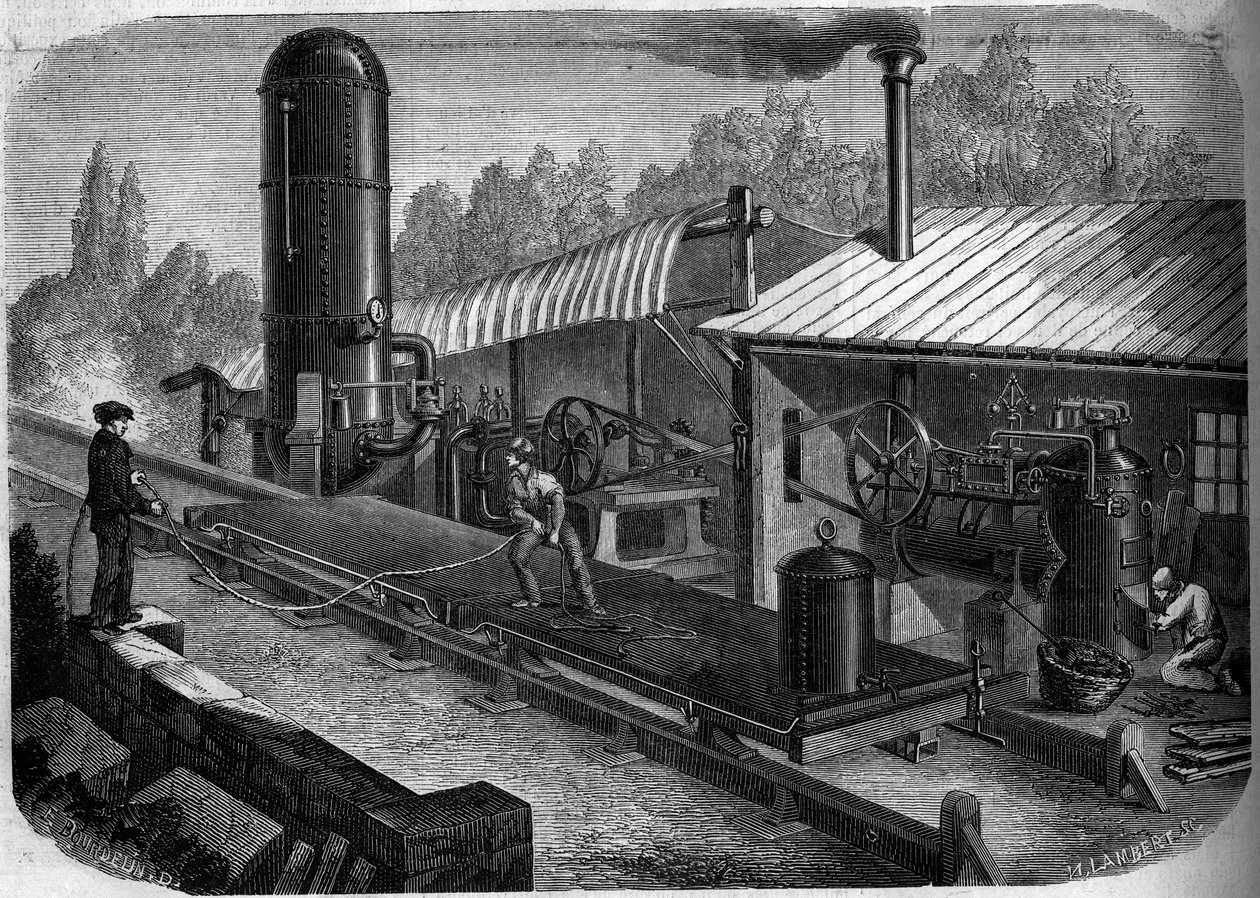 Essay om en hydraulisk glidebane oppfunnet av ingeniør Louis Dominique Girard (1815-1871) ved La Jonchere, Vendee (45) av French School