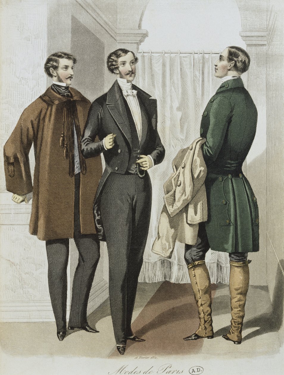 Aftenkjole, illustrasjon fra Le Journal des Tailleurs, 16. februar 1851 (fargegravering) av French School