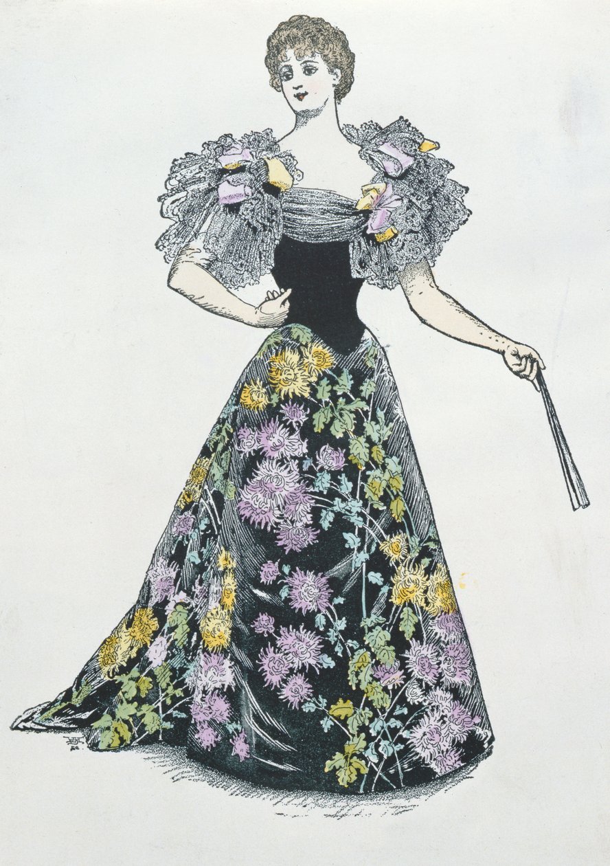 Aftenkjole med krysantemum-motiv, 1894 av French School