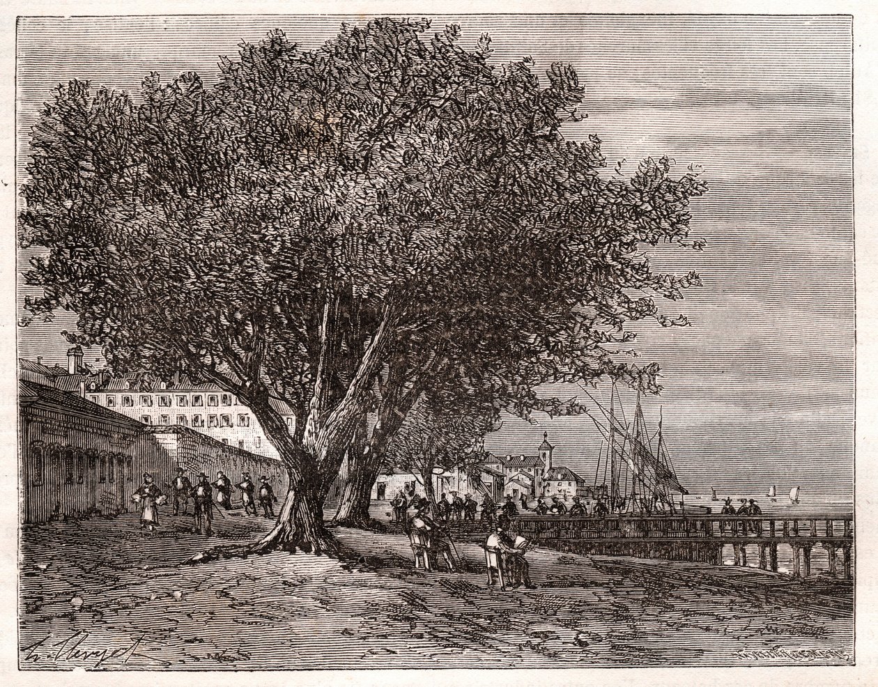 Evian-les-Bains (Evian les Bains) - Haute-Savoie - gravering i "Frankrike illustrert: geografi, historie, statistisk administrasjon" av V.-A. Malt brun. 1884 av French School