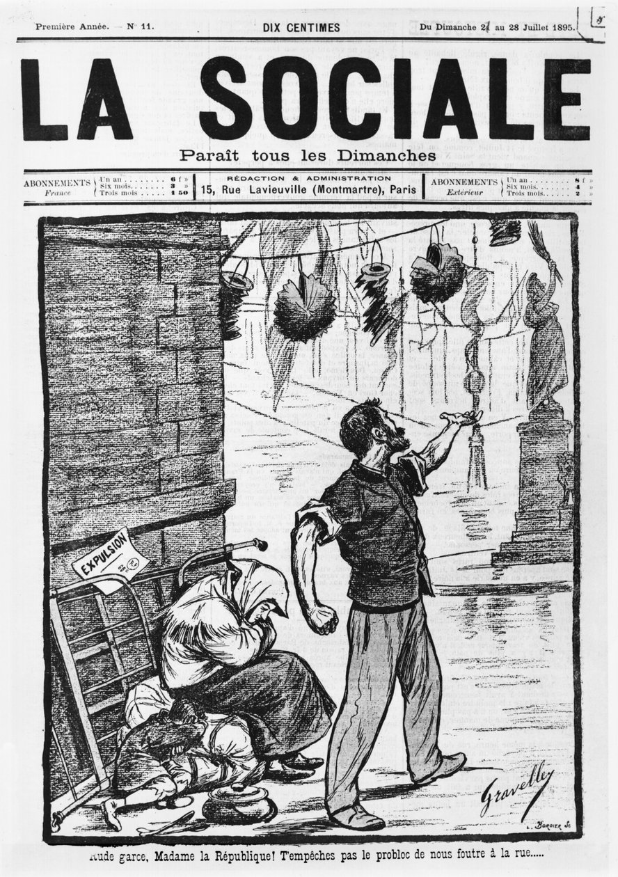 Utkastelse, forside fra La Sociale, 21.-28. juli 1895 av French School