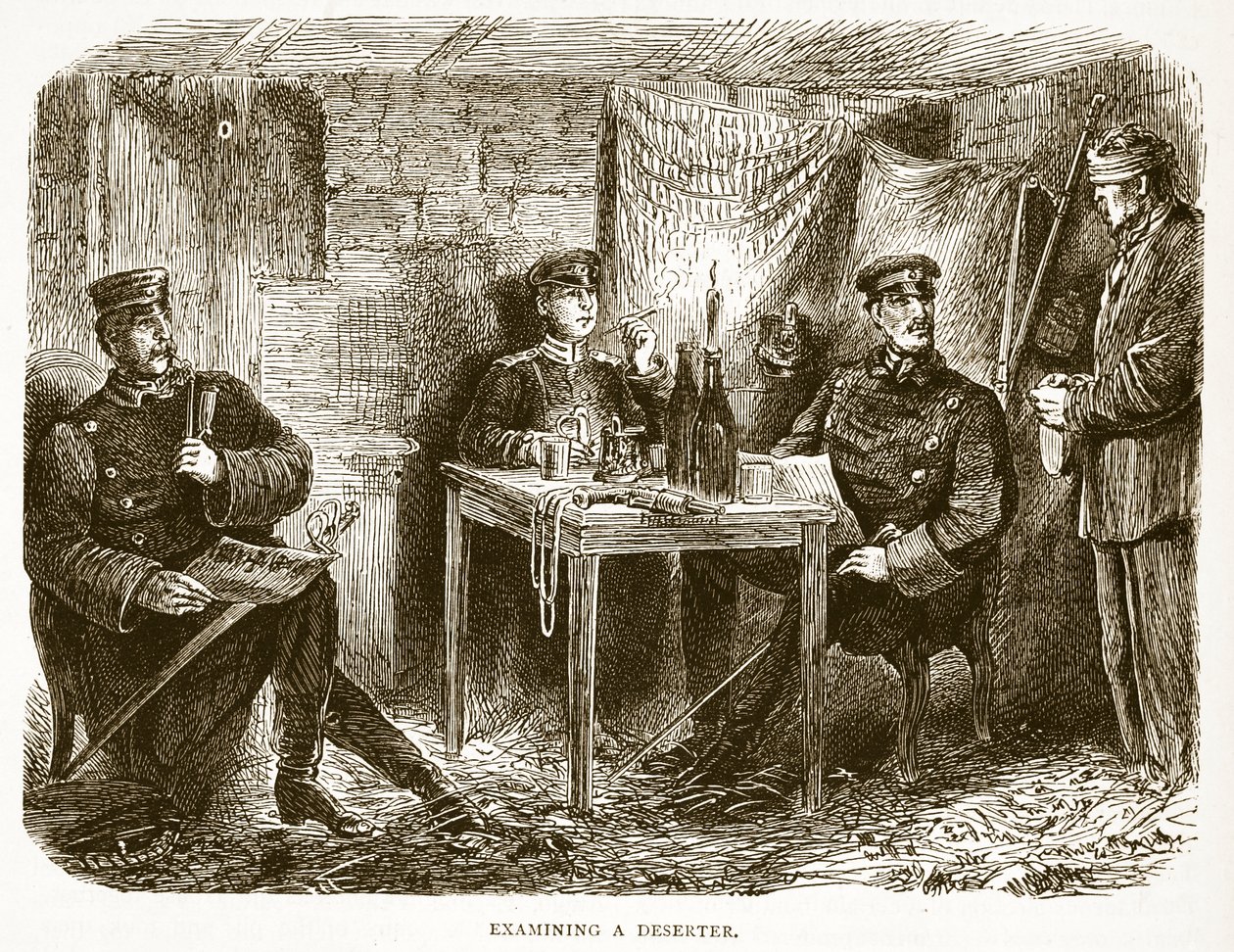 Undersøker en desertør, illustrasjon fra Cassells historie om krigen mellom Frankrike og Tyskland, 1870-1871 av French School