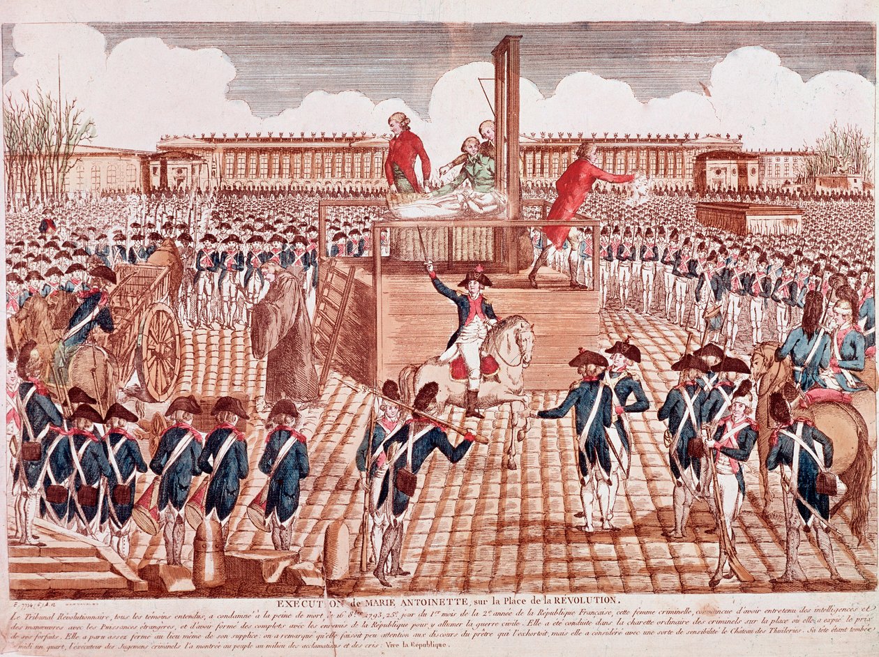 Henrettelse av Marie Antoinette, dronning av Frankrike, Place de la Revolution, Paris, 16. oktober 1793 (gravering) av French School